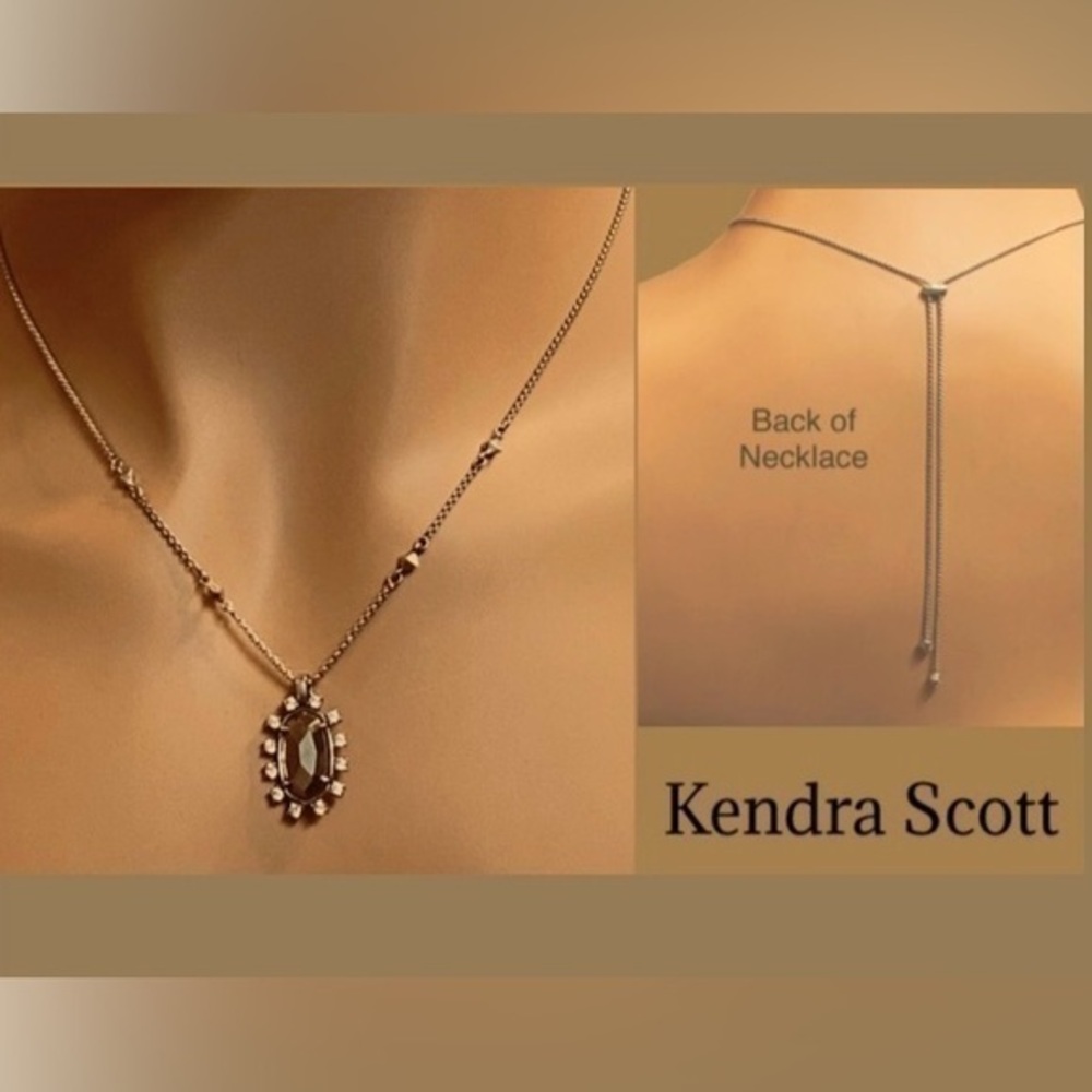 Kendra Scott Devin Necklace Gunmetal Adjustable Slider Ex Cond